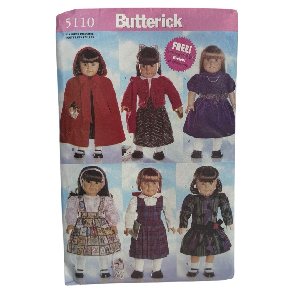 Butterick 5110 18" Doll Clothes Sewing Craft Pattern Cape Jumper Skirt UNCUT